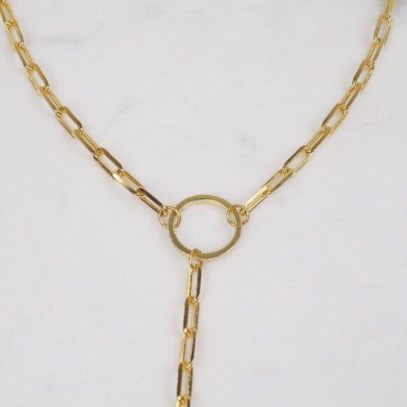 new with box lariat paperclip link chain lariat with disc coin charm pendant - Picture 6 of 8